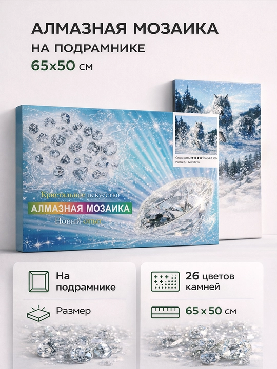 Алмазная мозаика 65×50 см на подрамнике — Мир животных