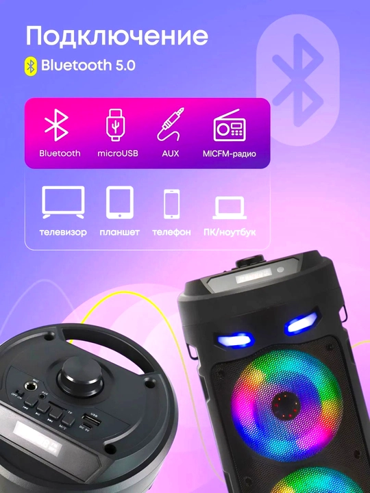 Караоке-колонка ZQS4239, Bluetooth, с микрофоном и пультом, мощным аккумулятором, RGB