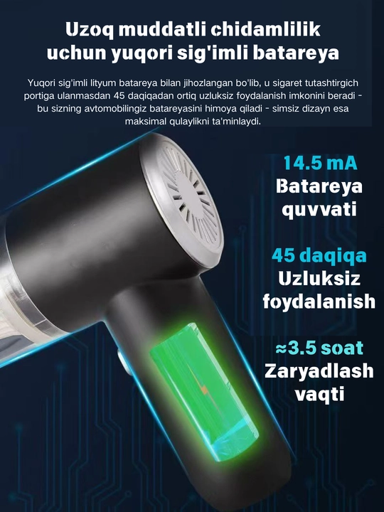 Yangilangan versiya, portativ simsiz changyutgich, siklon so‘rg‘ich, qayta zaryadlanadi