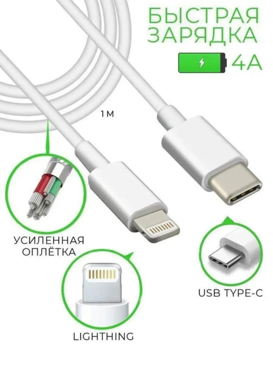 Кабель для iPhone USB-C to Lightning 1 м, быстрая зарядка для iphone