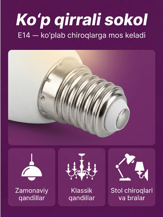 Beltoms LED Lampa E14, 10W — Qandillar uchun energiya tejamkor A+, 6500K Sovuq oq
