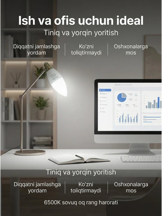 LED лампочка E14, 12W эквивалент 100W, 6500K холодный белый, свеча
