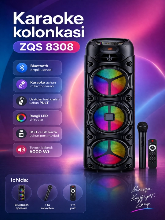 Bluetooth ZQS 8301 — 8308-большая музыкальная колонка, беспроводной микрофон