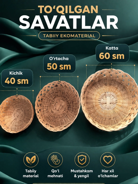 Meva va non uchun savat, to‘rtburchak, oval shaklidagi non idish