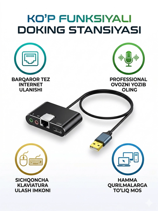 USB-концентратор JH-Z336 – LAN RJ45, аудио, сеть, голосовая связь, USB одно устройство - 