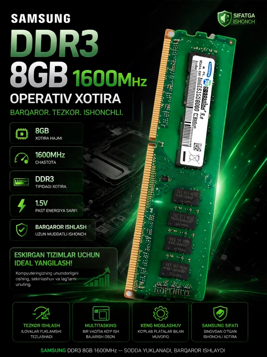 Operativ xotira Samsung DDR3 8GB 1600 MHz - 