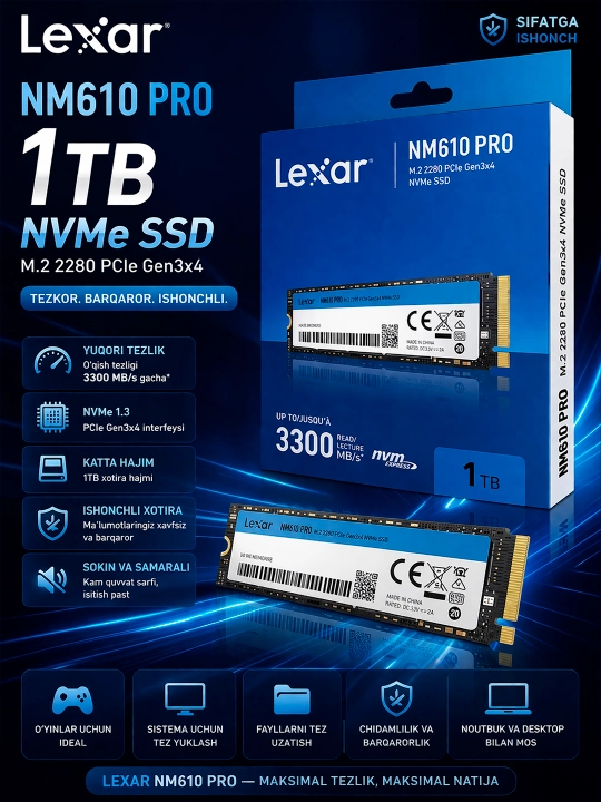 Qattiq disk xotira Lexar  NVMe SSD  1 TB M.2 NVMe SSD - 