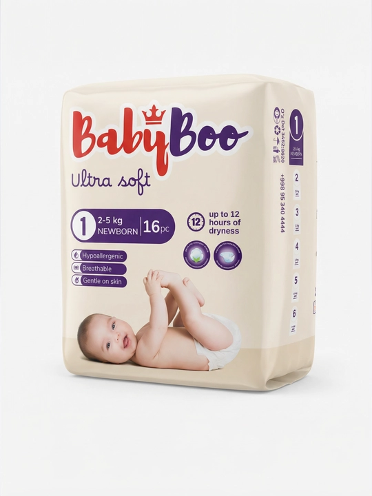 Подгузники BabyBoo UltraSoft на липучках, для новорожденных, №1 mini, 2-5 кг, 16 шт - 