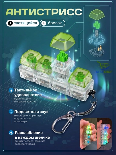 Антистрессовая клавиатура-брелок — это гаджет, который помогает сосредоточиться 1+1 — SFAT-405ANTISTRES-САЛАТ