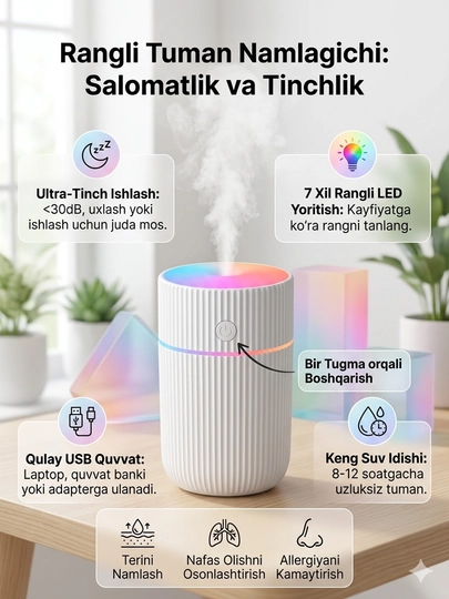 Увлажнитель воздуха с LED-подсветкой – комфорт и здоровье каждый день — LOFTH-HOVOT