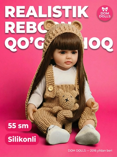 Силиконовая кукла Реборн 55 см DOM DOLLS реалистичная девочка подарочный набор — REBORN-REBORG-КОРИЧН
