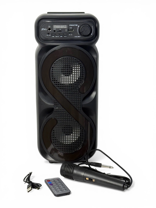 Portativ karaoke kolonka ZQS, mikrofon, pultli, RGB yorug'lik, Bluetoothli