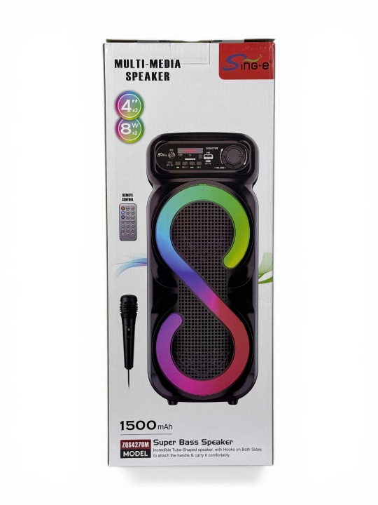 Portativ karaoke kolonka ZQS, mikrofon, pultli, RGB yorug'lik, Bluetoothli