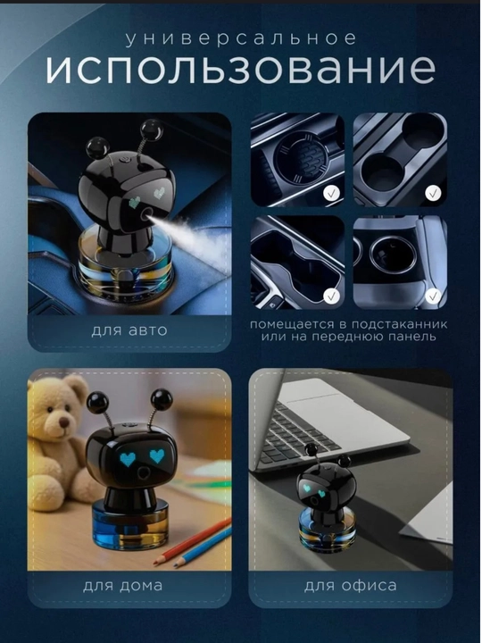 Avtomobil aromatizatori robot dizaynli, LED chiroqli 300mAh batareyali