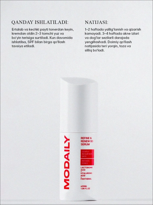 Modaily Refine & Renew B3 Serum yuz zardobi, niatsinamid, 30 ml