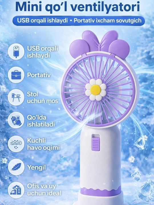 Mini qo‘l ventilyatori, stol usti, USB portativ, ixcham sovutgich - 