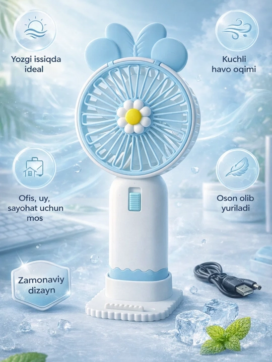 Mini qo‘l ventilyatori, stol usti, USB portativ, ixcham sovutgich - 