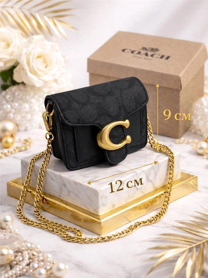 Мини сумка женская с цепочкой, COACH, компактная crossbody, 12x9 см — MUNIS01-COACH-ЧЕРН