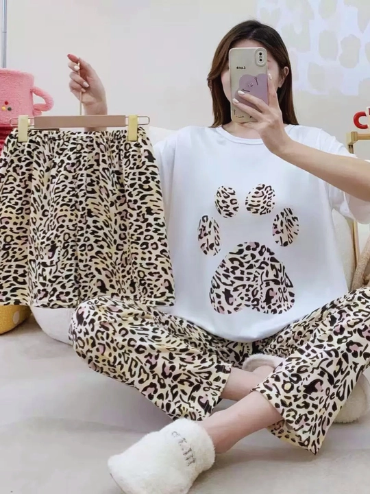 Ayollar uchun uy kiyimi – 3 qismli pijama to‘plami, yumshoq va qulay mato - 