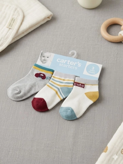 Носки carter's, детские носки carter's, носки для малышей, набор носков хлопок — KIDSBM-CARTERSPAYPOQ-КРЕМОВ-912МЕС
