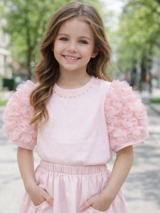 Футболка для девочки, стрейч хлопок, Турция, 3-8 лет, рост 98-128 см - 