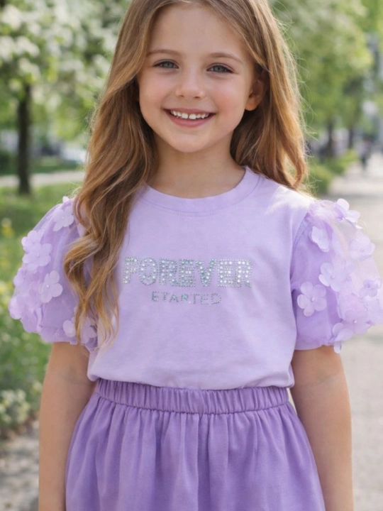 Футболка для девочки, стрейч хлопок, Турция, 3-8 лет, рост 98-128 см - 