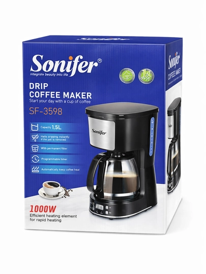 Sonifer SF-3598 qahva mashinasi, tomchilatib qahva qaynatgich, 1,5 l, 1000 Vt, qora