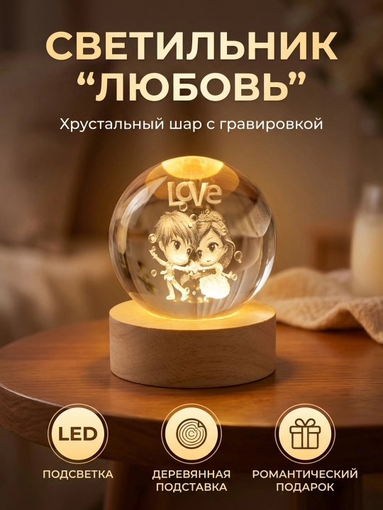 Хрустальный шар, ночник 3D, для детей, светильник LED, 6 см