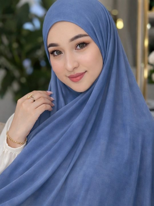 Och ko‘k tayyor sharf ro‘mol ayollar uchun chiroyli qulay hijob kundalik va bayram