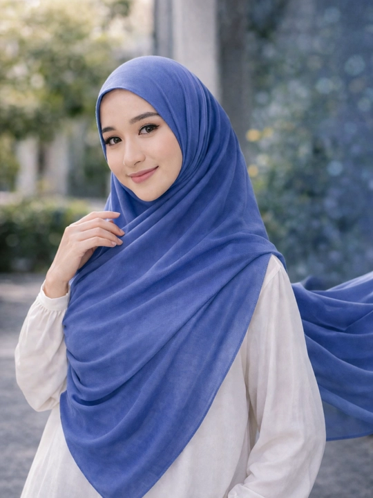 Och ko‘k tayyor sharf ro‘mol ayollar uchun chiroyli qulay hijob kundalik va bayram