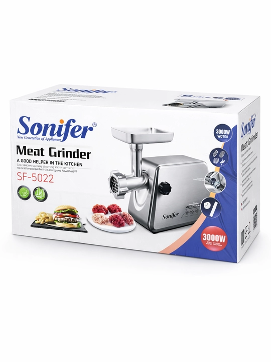 Мясорубка Sonifer SF-5022 электрическая мясорубка 3000 Вт с реверсом и насадкой для колбас