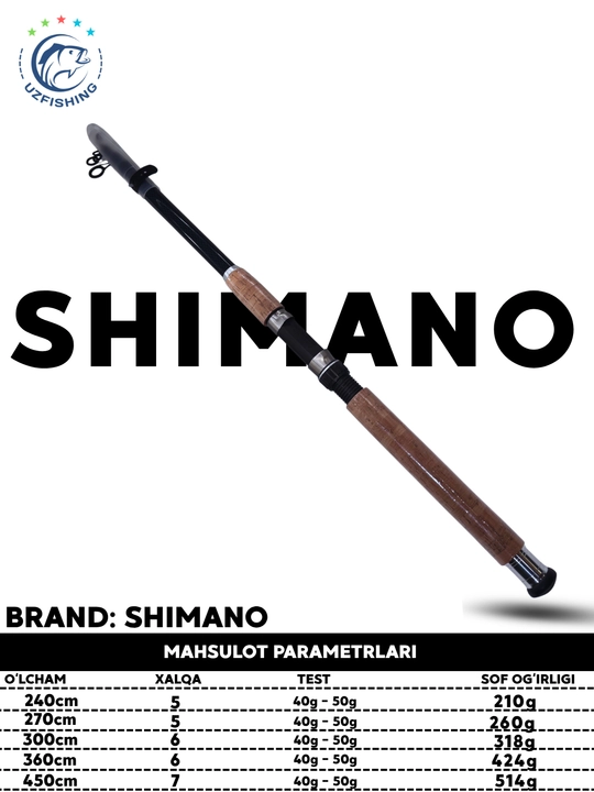 Baliq ovi uchun karbonli qarmoq SHIMANO seriyasi, ixcham va qulay yig'iladigan