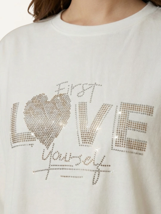 Ayollar oversize futbolka LOVE toshli, paxta, yagona o‘lcham - 
