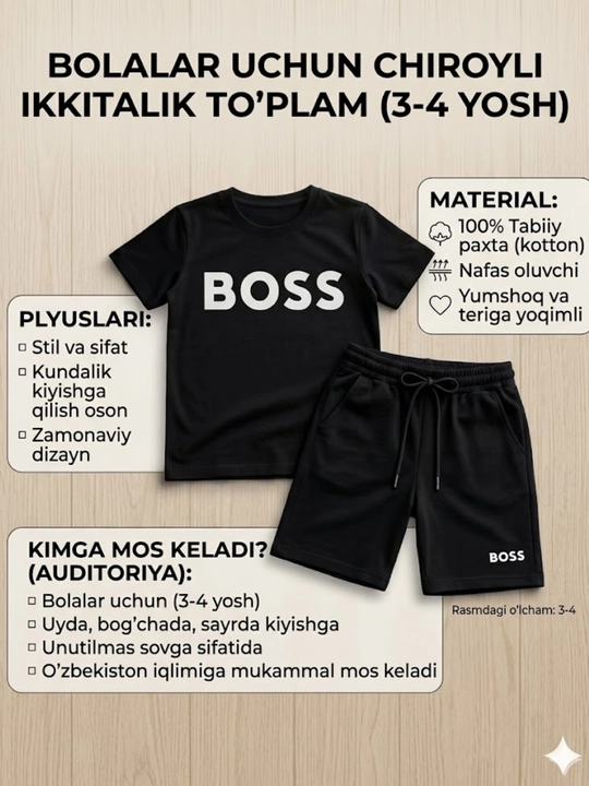 Bolalar uchun yozgi sport kostyumi, futbolka, shortik