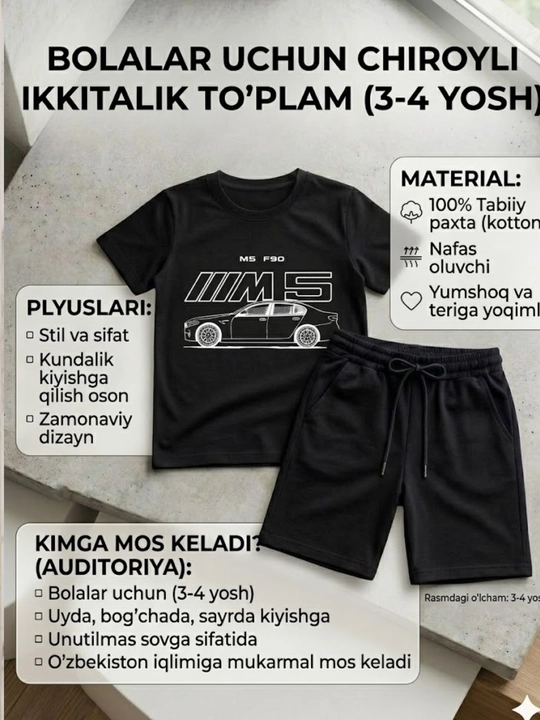 Bolalar uchun yozgi sport kostyumi, futbolka, shortik