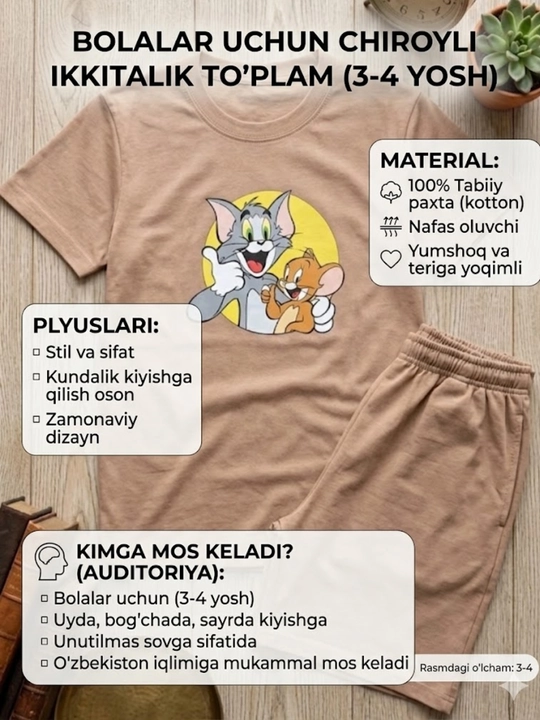 Bolalar uchun yozgi sport kostyumi, futbolka, shortik