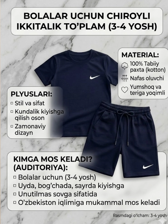 Bolalar uchun yozgi sport kostyumi, futbolka, shortik
