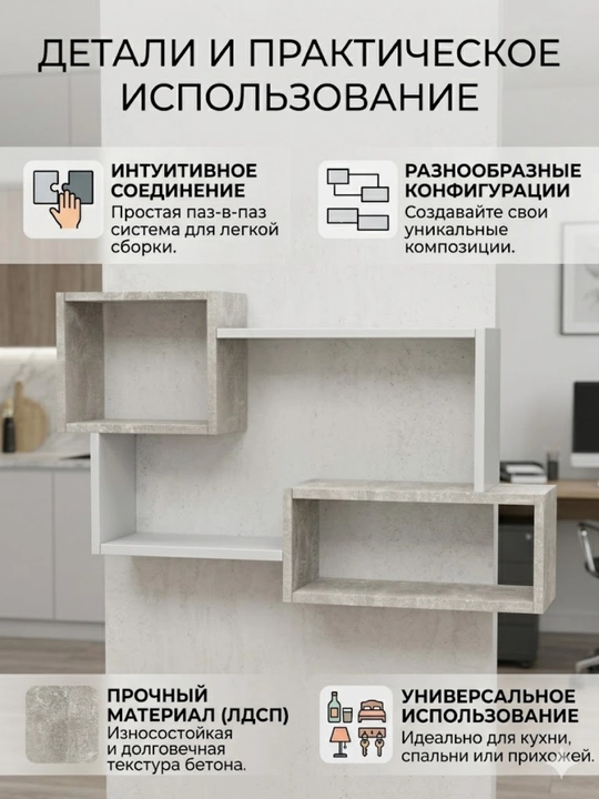 Zamonaviy asimmetrik devor tokchasi-dekor