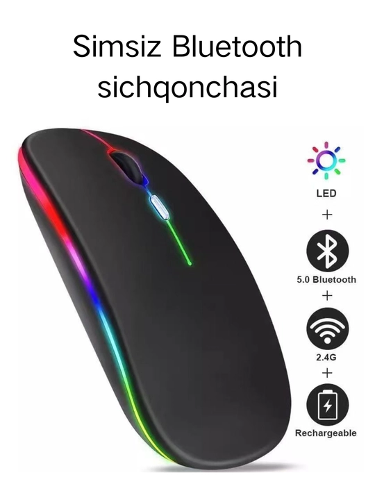 Simsiz yorug' sichqoncha, ofis, qayta zaryadlanadi, 2.4G+BT, ixcham, ovozsiz