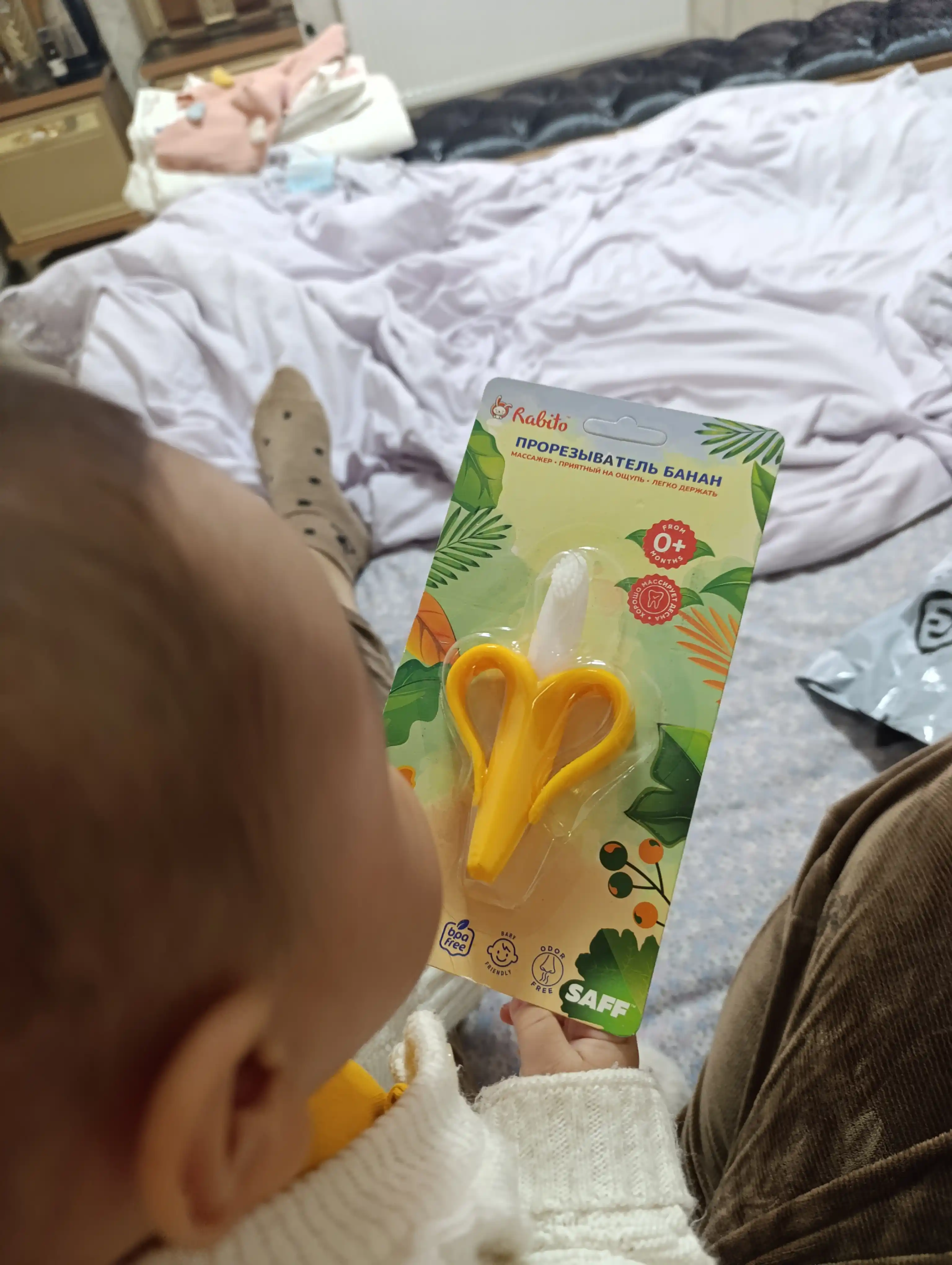 Bolalar uchun silikon tish chiqish o‘yinchog‘i – Banan tishlagich