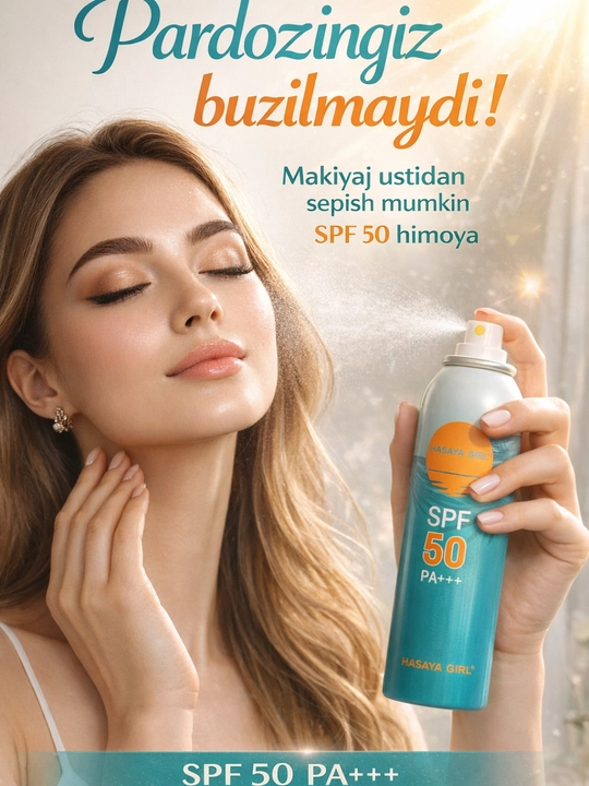 Hasaya sprey SPF PA 50+++ yuz va tana uchun, muzlatuvchi effekt bilan, 150 ml