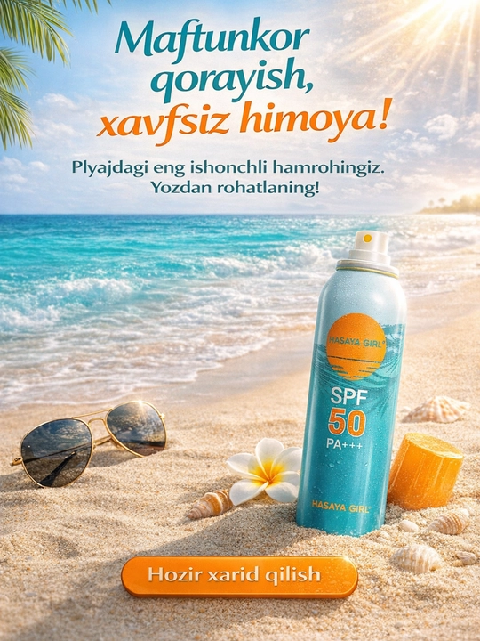 Hasaya sprey SPF PA 50+++ yuz va tana uchun, muzlatuvchi effekt bilan, 150 ml