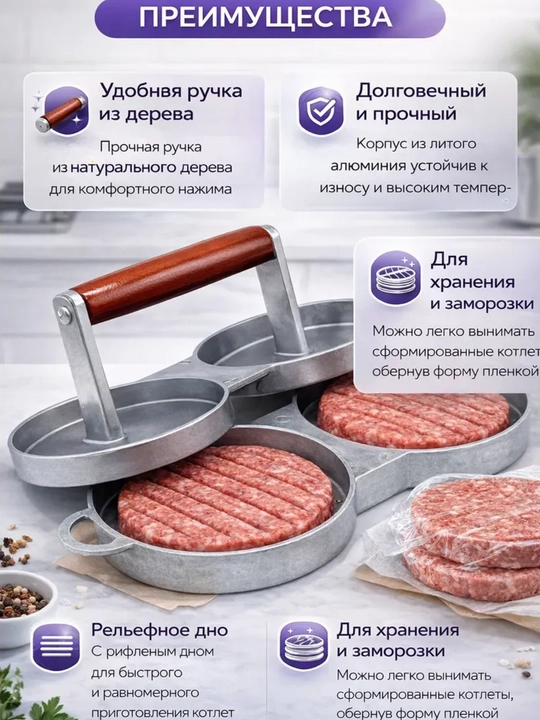 Прессовая форма для бургерных котлеток, с нелипким покрытием