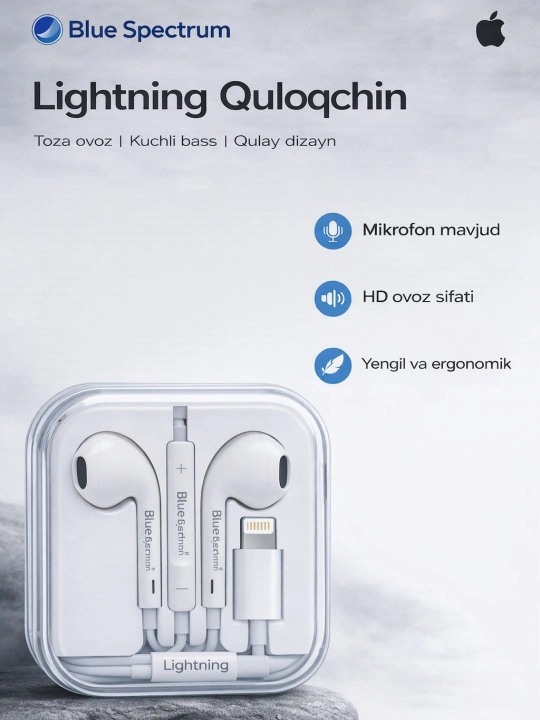 Simli quloqchinlar Blue Spectrum Lightning / Type-C / 3.5 mm, mikrofonli