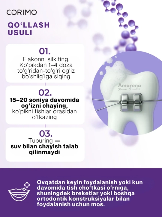 Corimo og‘iz bo‘shlig‘ini tozalovchi ko‘pik, tish parvarishi, oqartirish va toza nafas