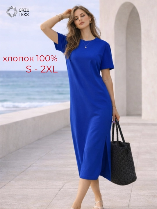 Платье женское, повседневное, длинное, миди, свободное, 100% хлопок, ORZU-TEKS - 