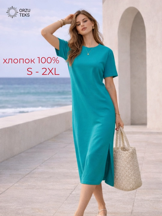 Ayollar ko‘ylagi, kundalik, uzun, midi, keng, 100% paxta, ORZU-TEKS