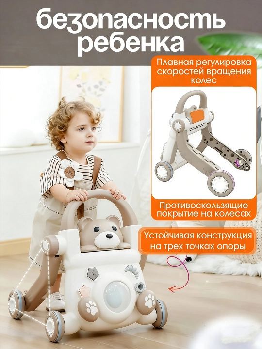 Ходунки детские 5 в 1, каталка, беговел, самокат, музыкальная панель