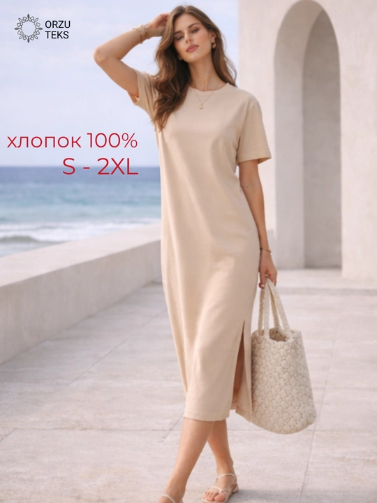 Ayollar ko‘ylagi, kundalik, uzun, midi, keng, 100% paxta, ORZU-TEKS