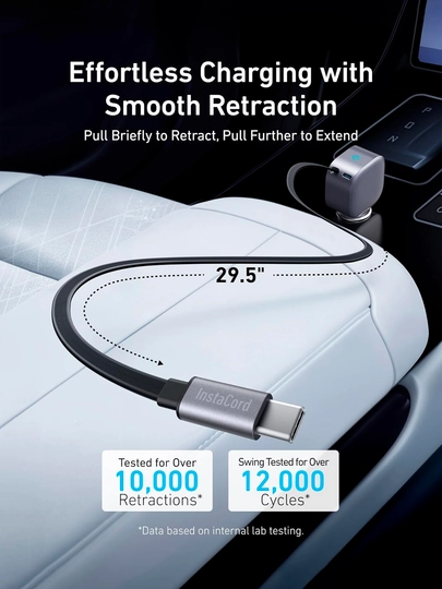Anker Nano 75W avtomobil uchun zaryadlash qurilmasi, tortib olinadigan Type-C kabel 75 sm 5